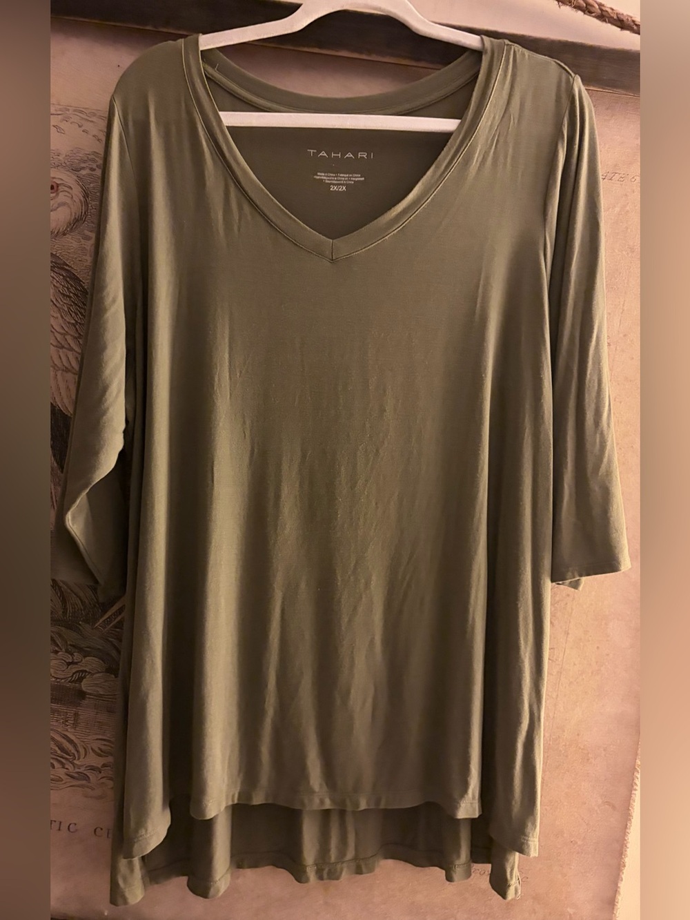 * Tahari Olive Army Green V-Neck Tunic Top SZ 2X *